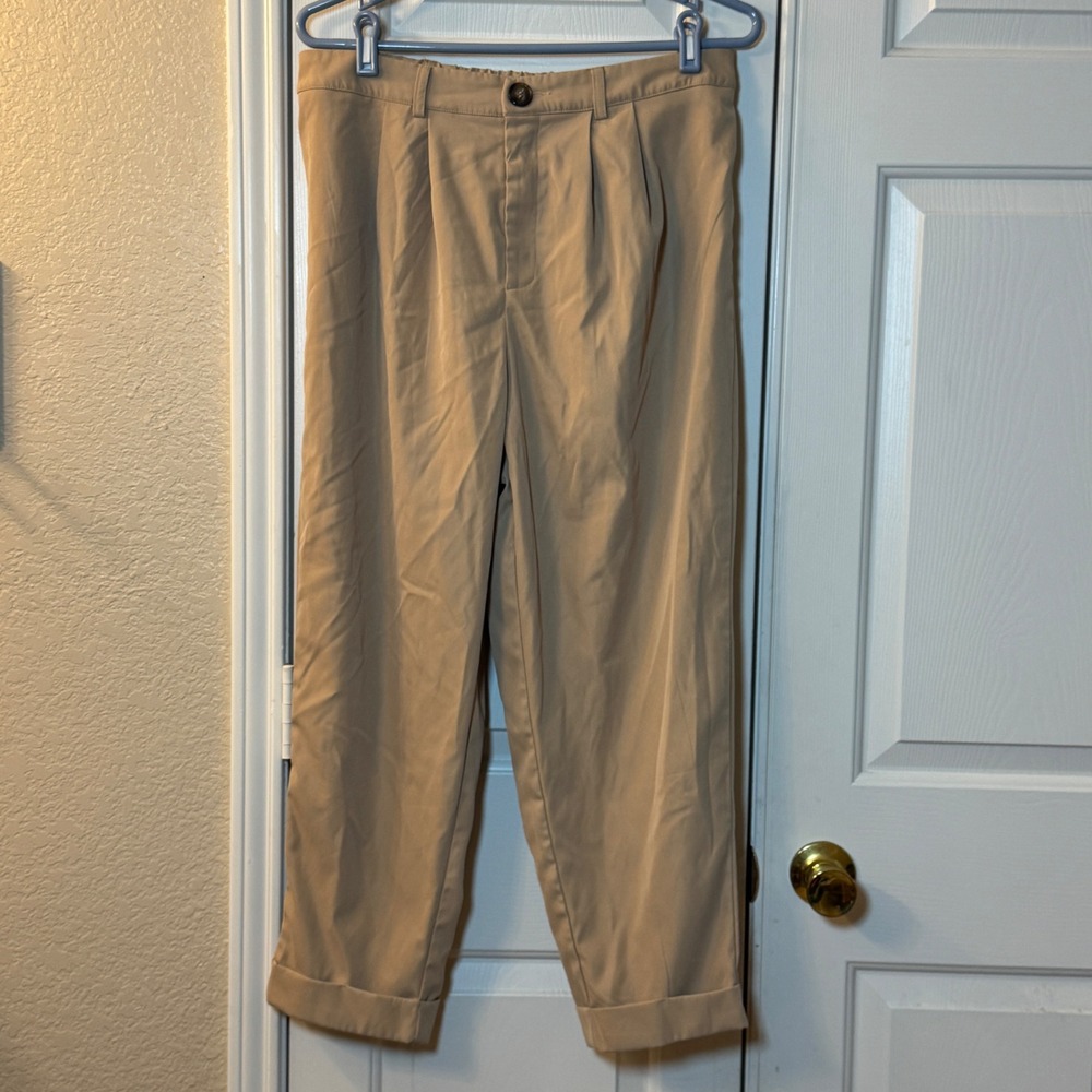 EMERY ROSE Pleated Front Dress Pants Women's OXL Khaki Ankle Work Trouser Cuffed